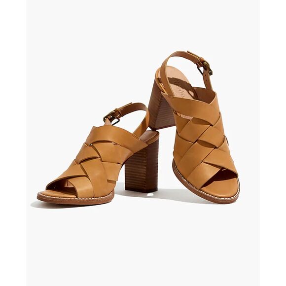 Madewell The Cindy Sandal Stacked Heel Brown Leather Women's 9 Chunky Boho - Picture 1 of 11